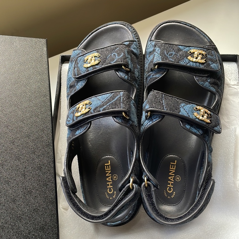 Chanel Blue denim Dad Sandals 37.5 - Picture 12 of 13